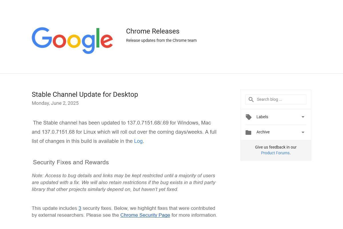 Chrome Releases: Stable Channel Update for Desktop